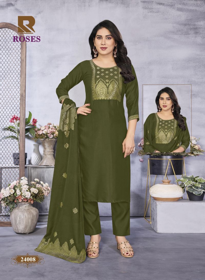Roses By Raashi Roman Silk Kurti With Bottom Dupatta