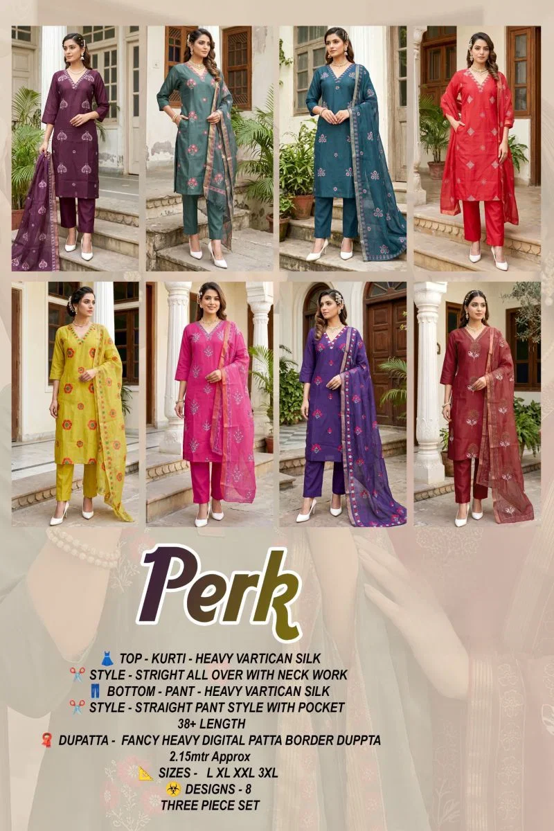 Perk Vol 1 Vertican Silk Kurti With Bottom Dupatta 