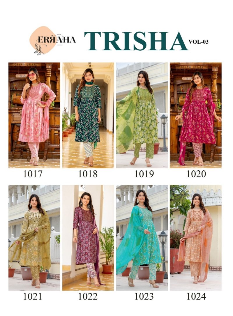 Trisha Vol 3 By Erraha Rayon Umbrella Style Kurti Set Suppliers In ...