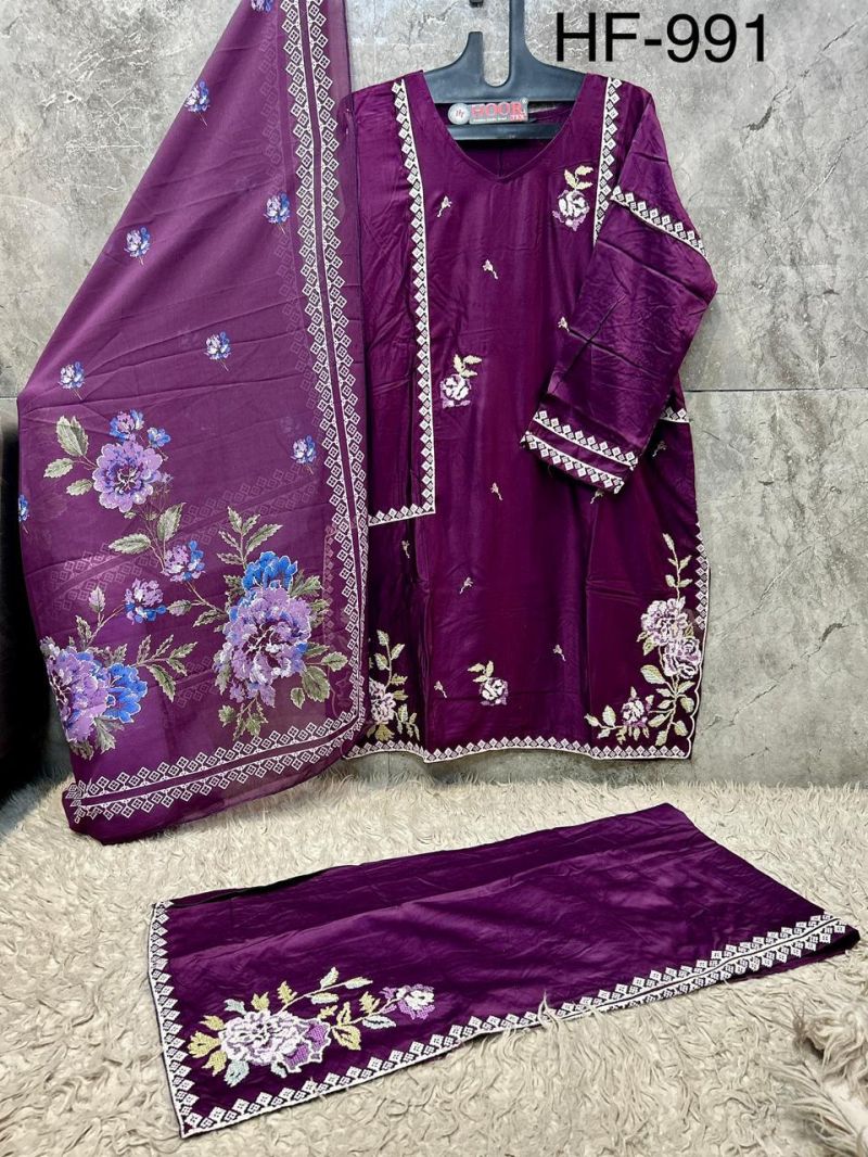 991 A To D By Hoor Tex Rayon Satin Embroidery Salwar Kameez