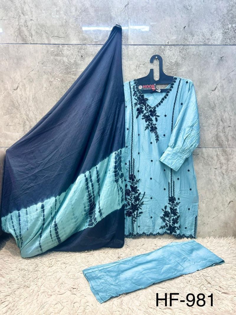 Hoor Tex 981 A To D Rayon Satin Embroidery Salwar Kameez 