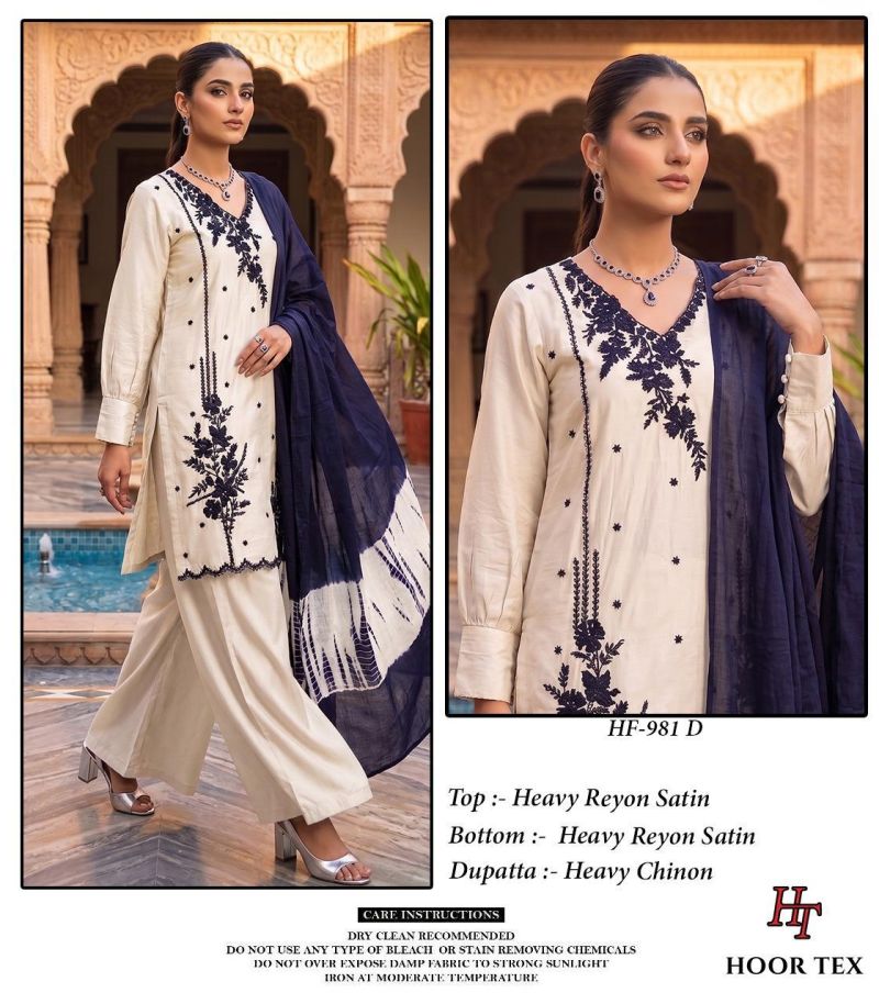 Hoor Tex 981 A To D Rayon Satin Embroidery Salwar Kameez 