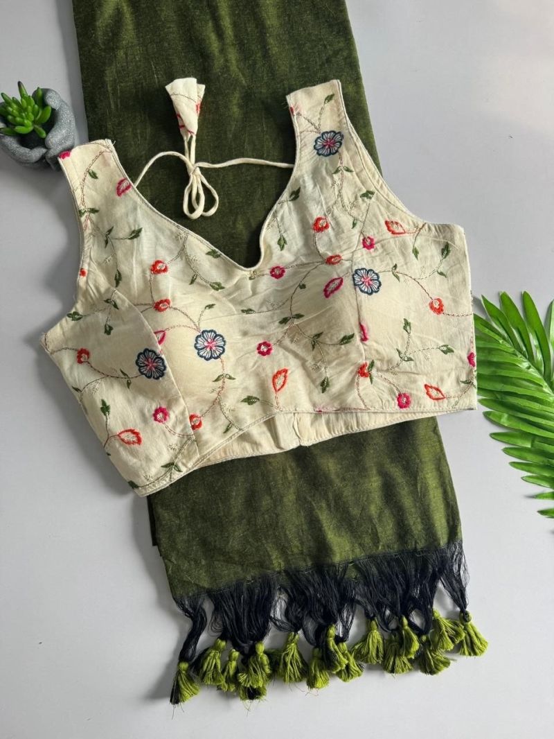 Khadi Hk 42 Vol 2 Khadi Cotton Saree With Cotton Blouse