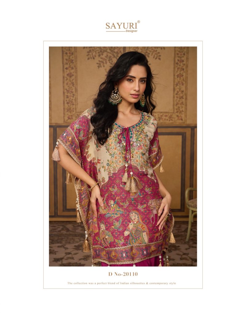 Dori By Sayuri Viscose Position Jacquard Silk Kaftan Top With Bottom