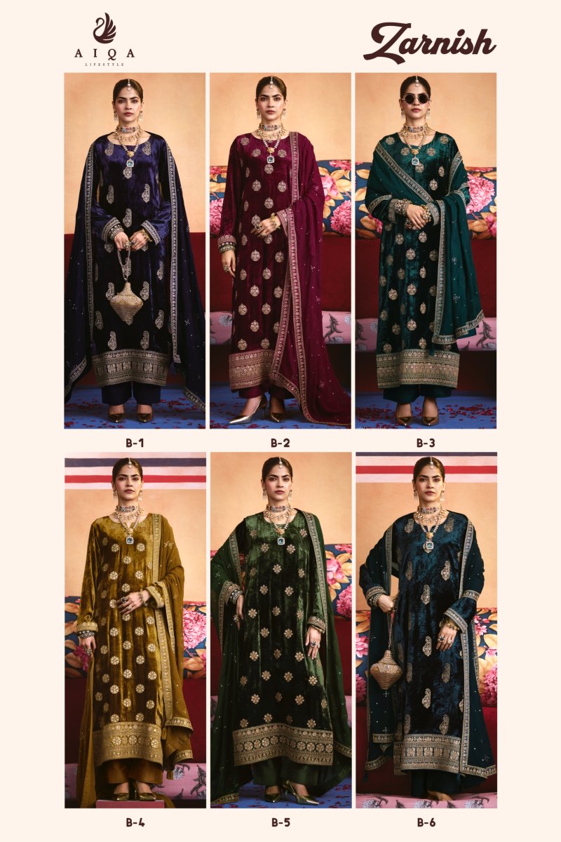Zarnish By Aiqa Viscose Velvet Designer Salwar Suits