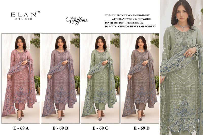 Elan E 69 A To D Chiffon Hand Work Salwar Kameez