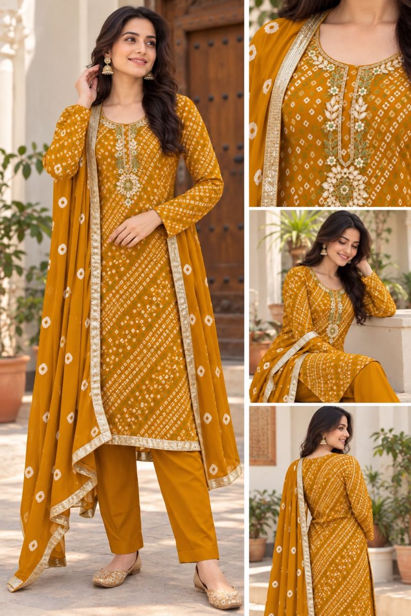 Festival Vol 1 Bandhej Rayon Kurti With Bottom Dupatta
