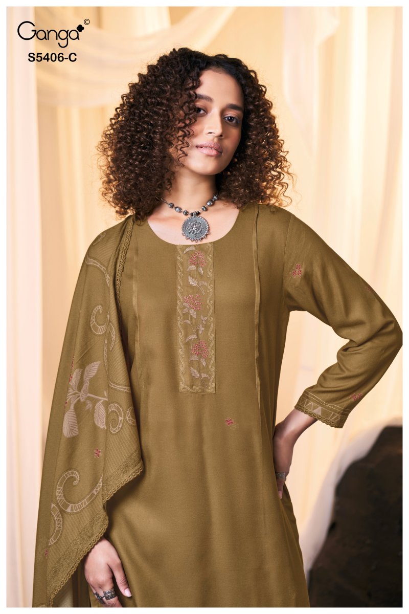 Eviesa 5406 By Ganga Wool Pashmina Dress Material