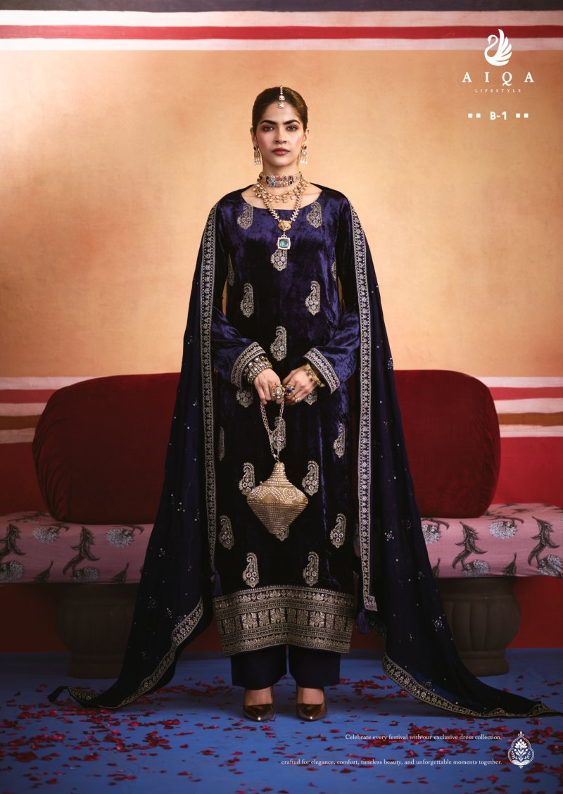 Zarnish By Aiqa Viscose Velvet Designer Salwar Suits