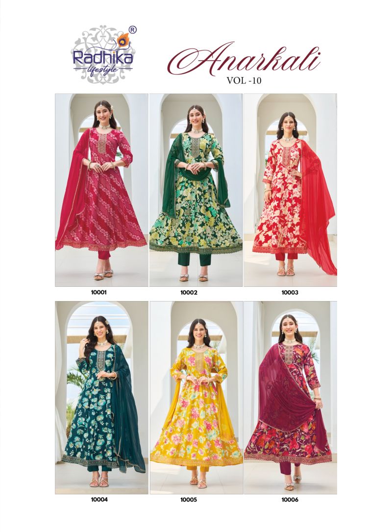 Anarkali Vol 10 By Radhika Rayon With Foil Printed Anarkali Kurti Set