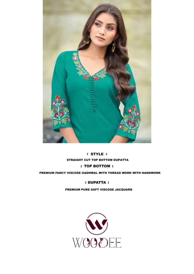 Tanisha Vol 2 By Woodee Viscose Gadhwal Kurti With Bottom Dupatta