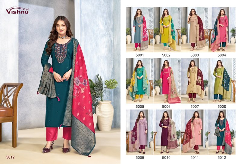 Sarita By Vishnu Vertican Silk Dress Material 