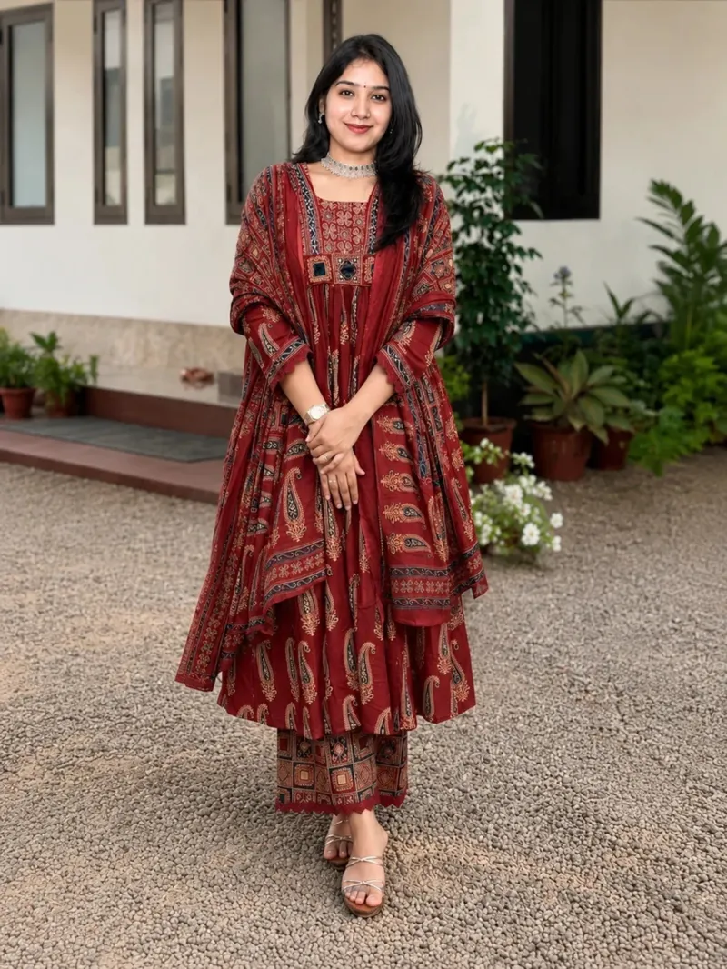 Dhruvi 530 Viscose Anarkali Printed Kurti With Bottom Dupatta