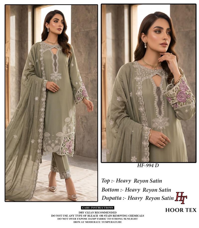Hoor Tex 994 A To D Rayon Satin Embroidered Salwar Kameez