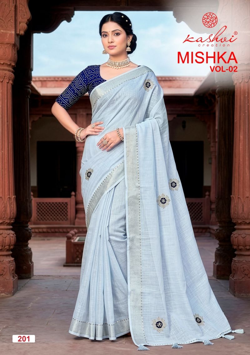 Mishka Vol 2 By Kashvi Linen Silk With Diamond Work Saree 