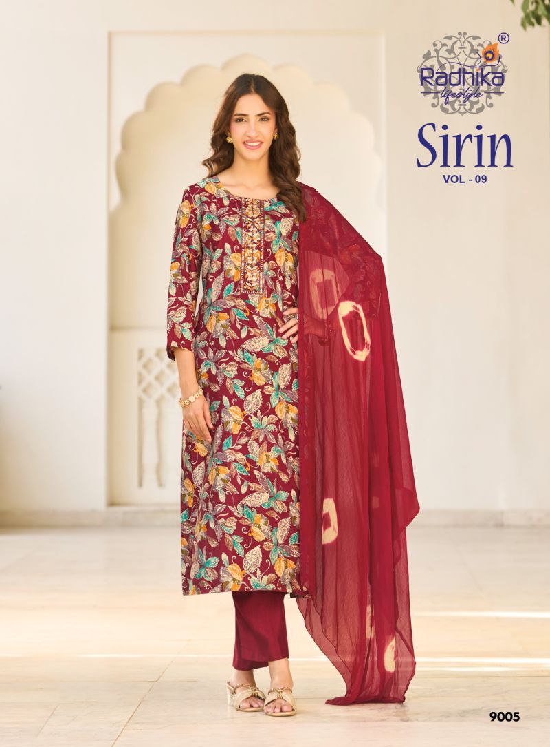 Sirin Vol 9 By Radhika Vertican Foil Printed Kurti With Bottom Dupatta