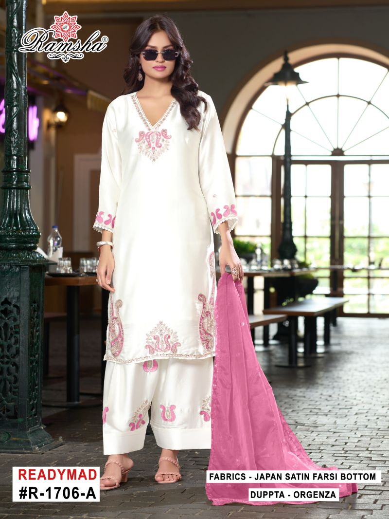 R 1706 By Ramsha New Colors Satin Beats Farshi Salwar Kameez