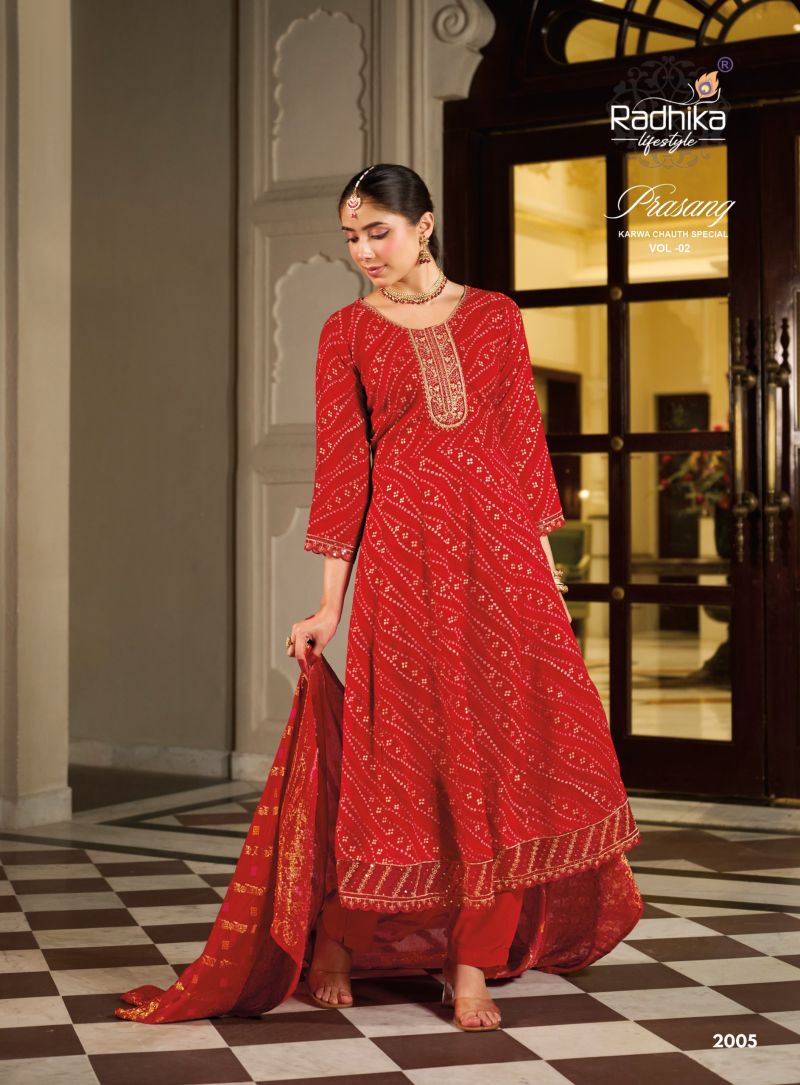 Prasang Vol 2 By Radhika Rayon Karwa Chouth Special Kurti With Bottom Dupatta 