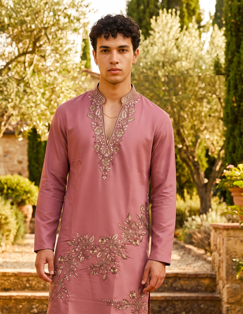Peach Outluk Wedding Vol 54 Heavy Lachaka Mens Kurta With Pajama 5408