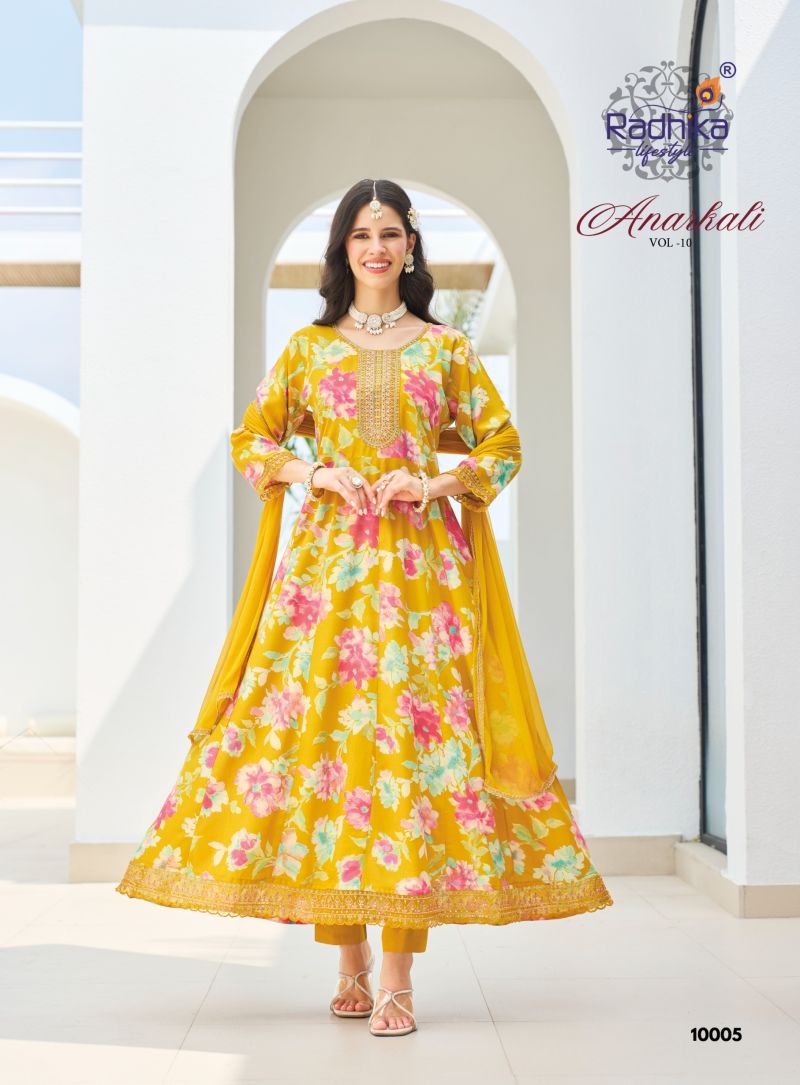Anarkali Vol 10 By Radhika Rayon With Foil Printed Anarkali Kurti Set
