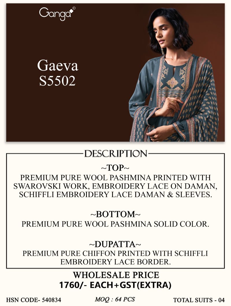 Gaeva 5502 By Ganga Wool Pashmina Dress Material