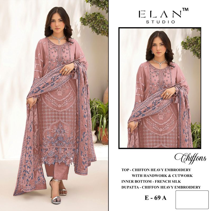 Elan E 69 A To D Chiffon Hand Work Salwar Kameez