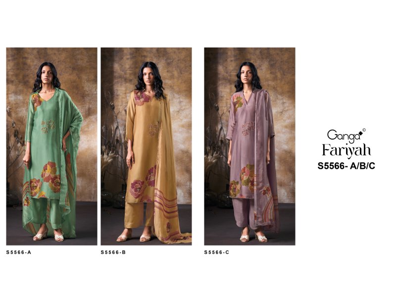 Fariyah 5566 By Ganga Bemberg Silk Satin Salwar Kameez