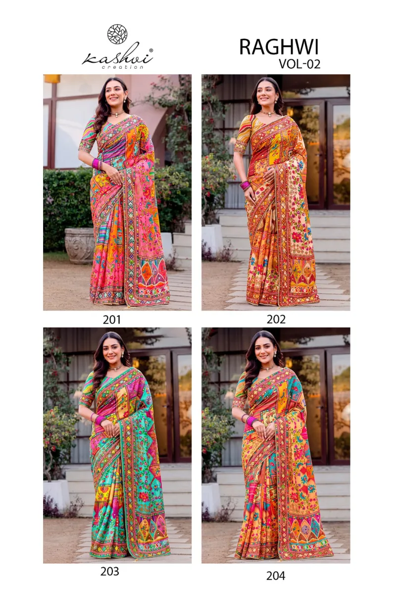 Raghwi Vol 2 By Kashvi Chinon Printed Beads Saree 