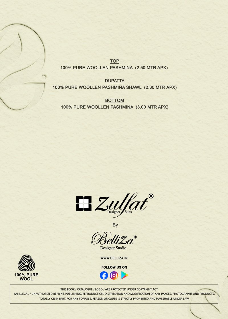 Shahinoor By Zulfat Pure Woollen Pashmina Dress Material 