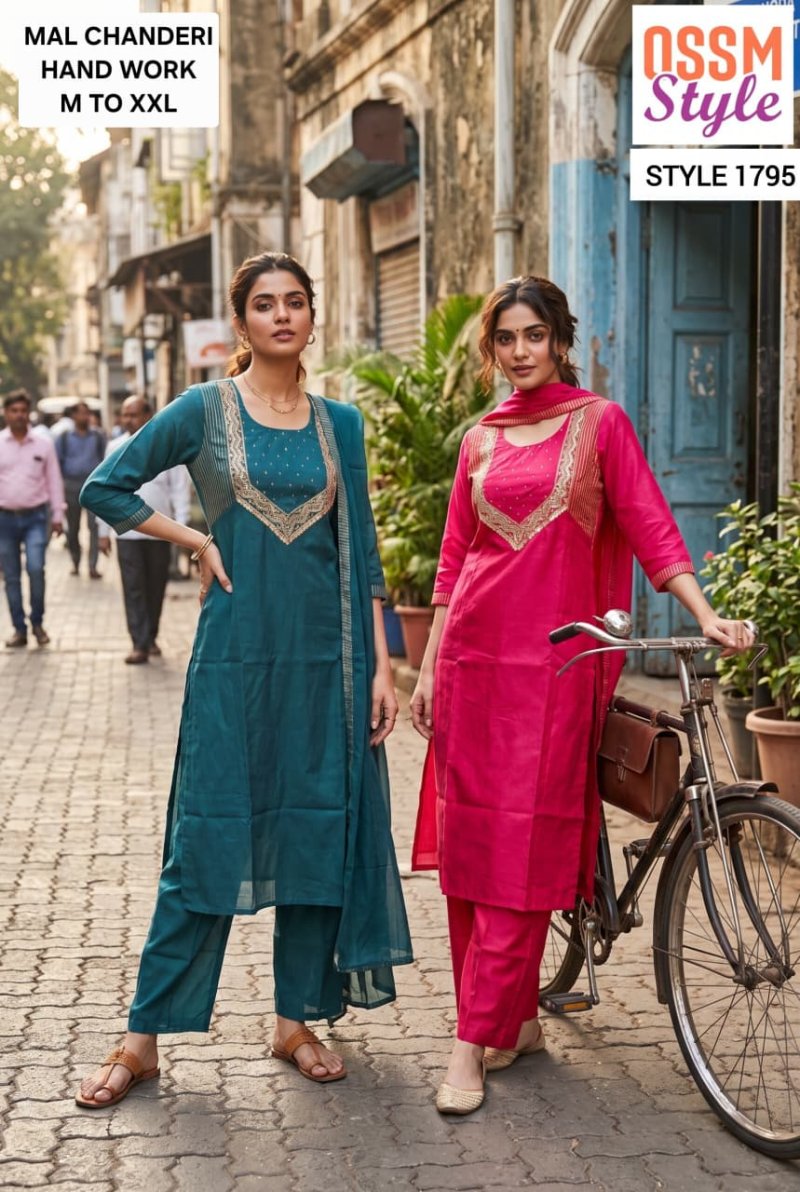 1794 And 1795 By Ossm Style Mal Chanderi Kurtis Set Size Combo
