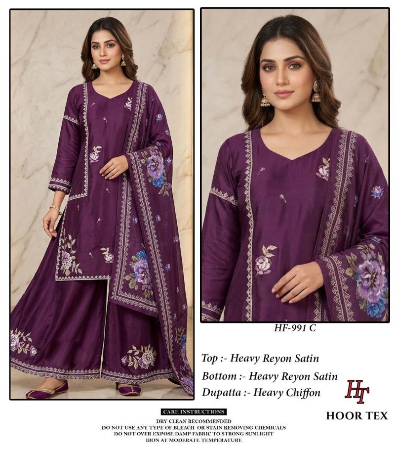 991 A To D By Hoor Tex Rayon Satin Embroidery Salwar Kameez