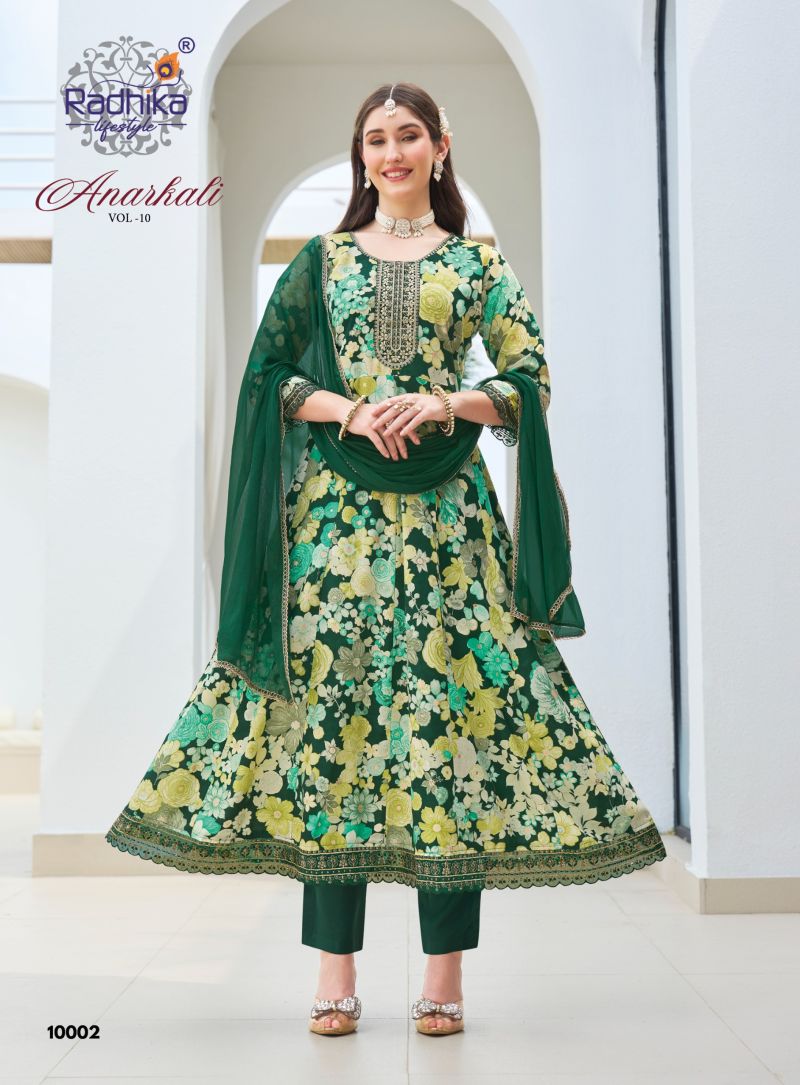 Anarkali Vol 10 By Radhika Rayon With Foil Printed Anarkali Kurti Set