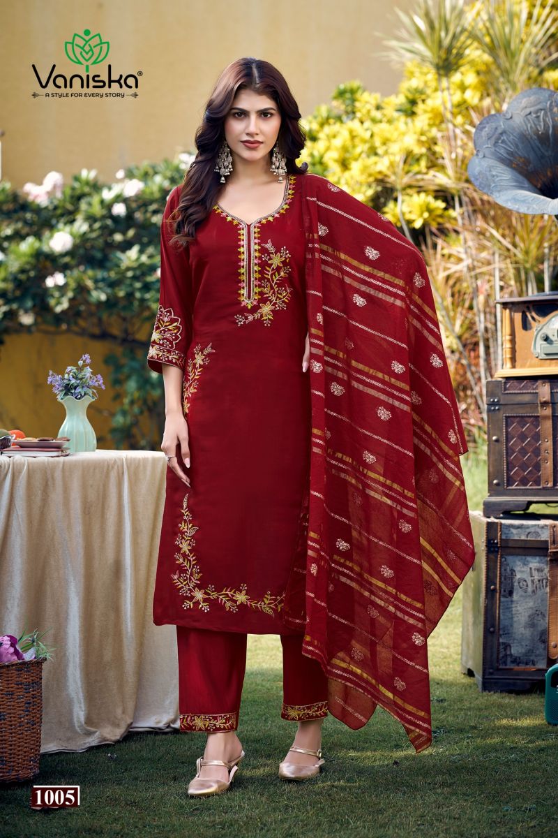 Gulzar Vol 1 By Vaniska Mal Chanderi Silk Kurti With Bottom Dupatta