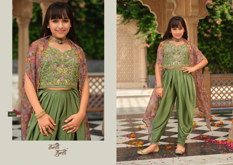 Varnika By Eba Nanni Munni Satin Silk Kids Top Bottom With Shrug