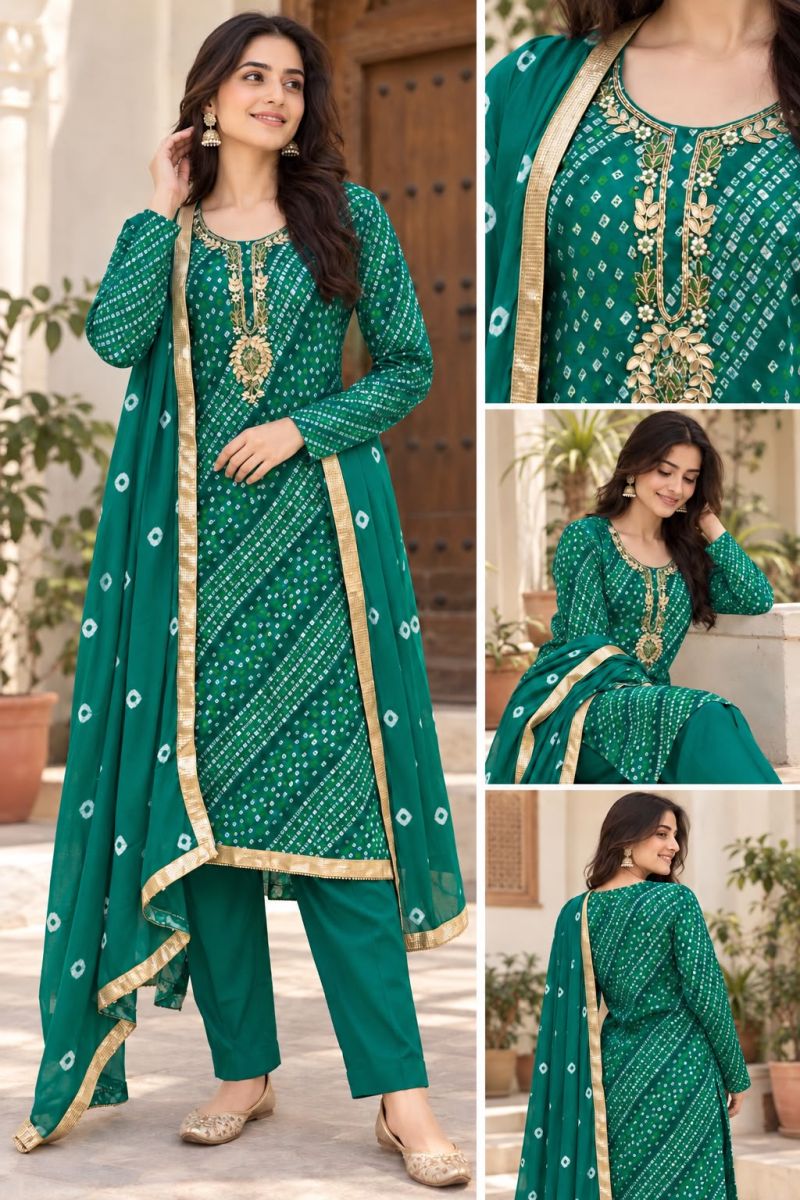 Festival Vol 1 Bandhej Rayon Kurti With Bottom Dupatta
