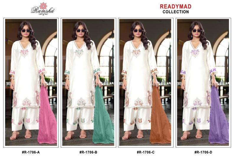 R 1706 By Ramsha New Colors Satin Beats Farshi Salwar Kameez
