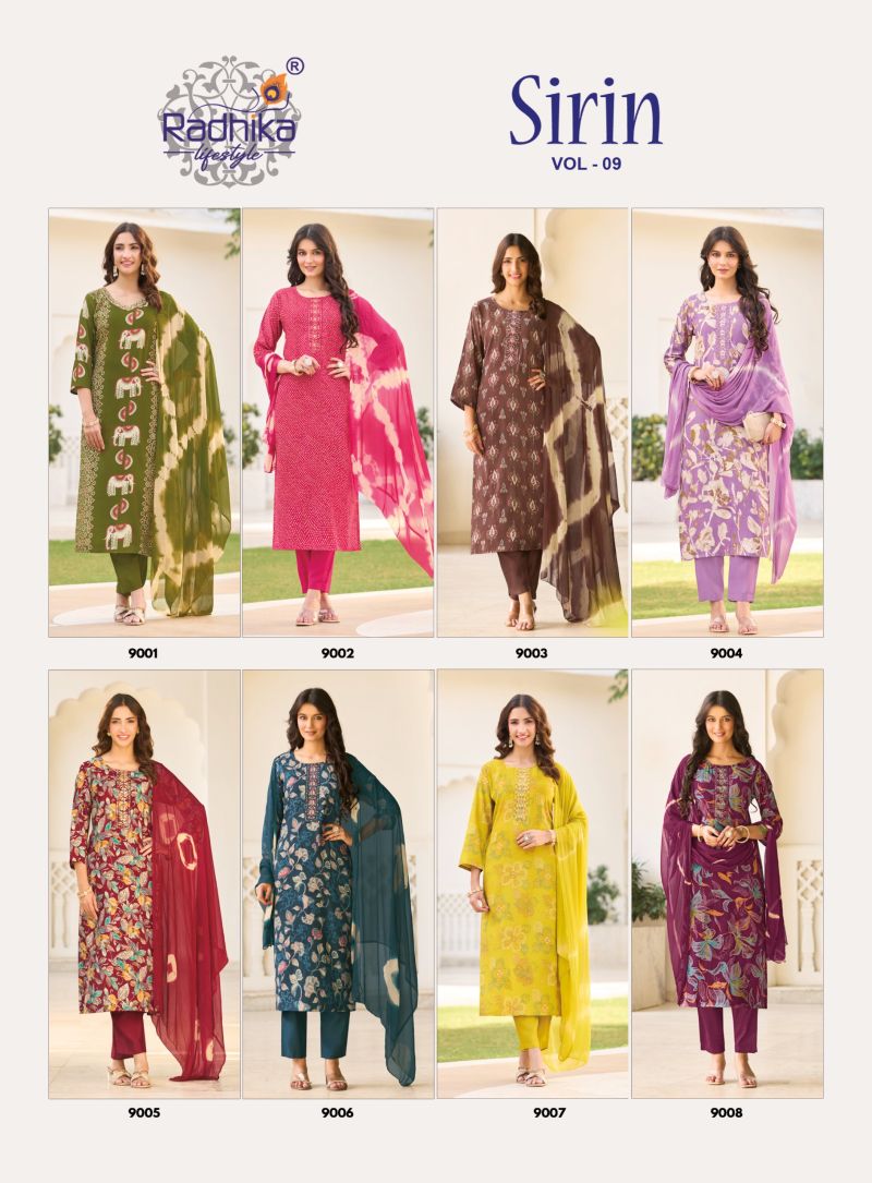 Sirin Vol 9 By Radhika Vertican Foil Printed Kurti With Bottom Dupatta