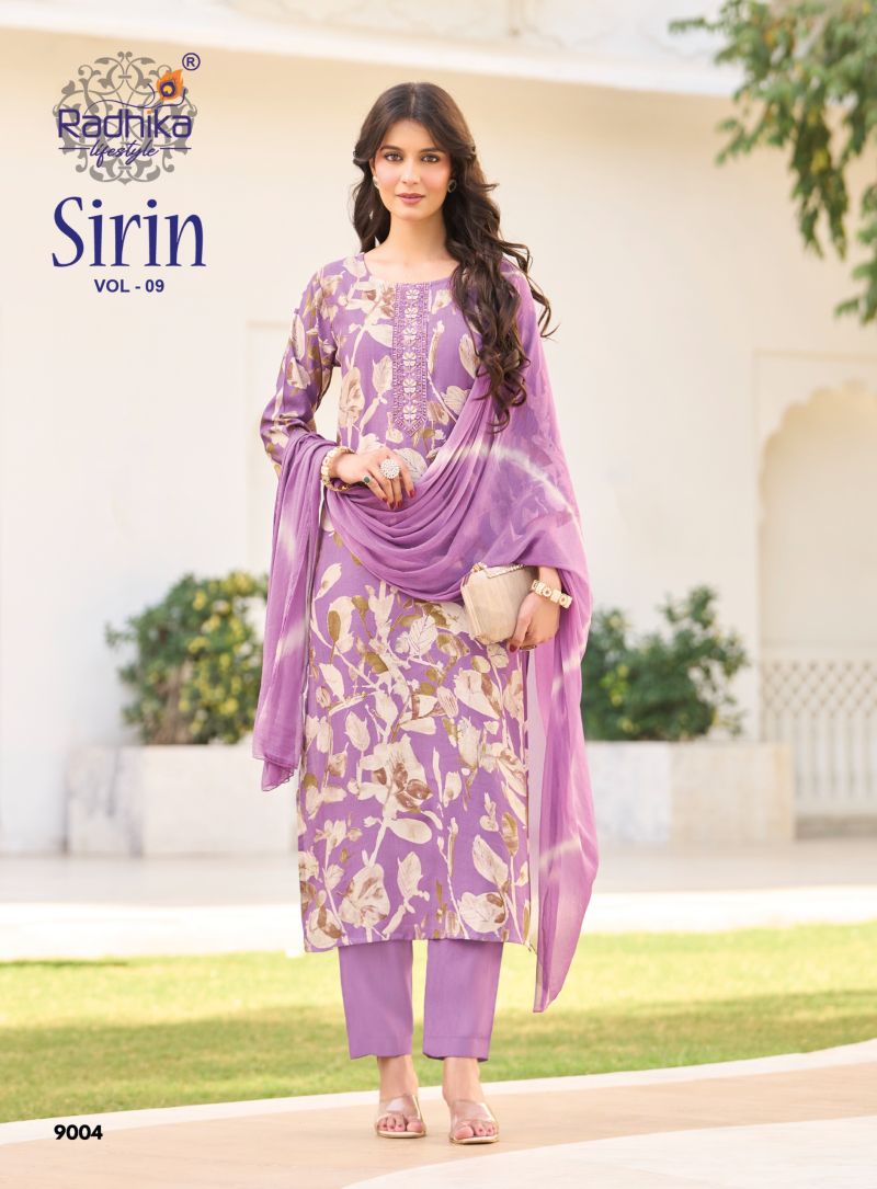 Sirin Vol 9 By Radhika Vertican Foil Printed Kurti With Bottom Dupatta