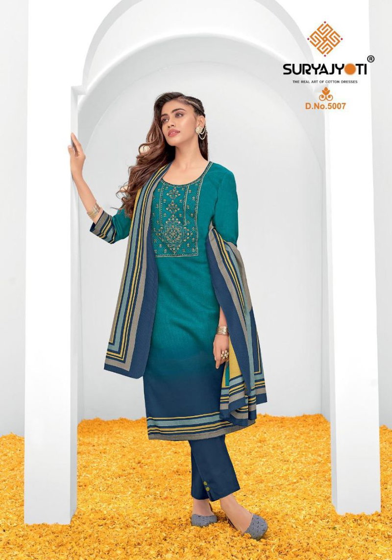 Suryajyoti Shaded 5 Satin Casual Daily Wear Cotton Printed Designer Dress  Material