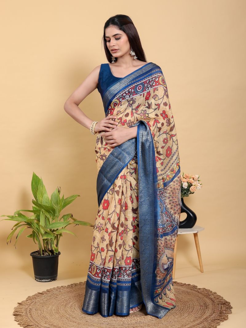 Scgt Gunjan B Linen Woven Jacquard Printed Fancy Saree