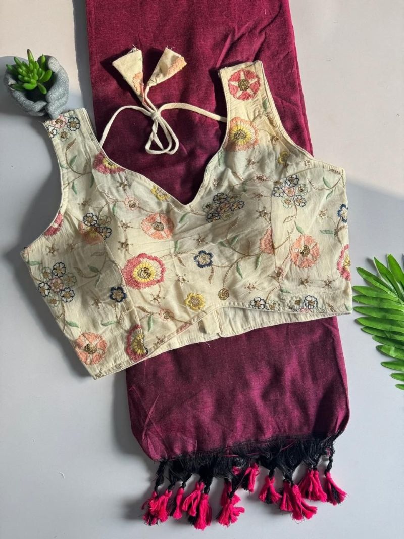 Khadi Hk 42 Vol 2 Khadi Cotton Saree With Cotton Blouse