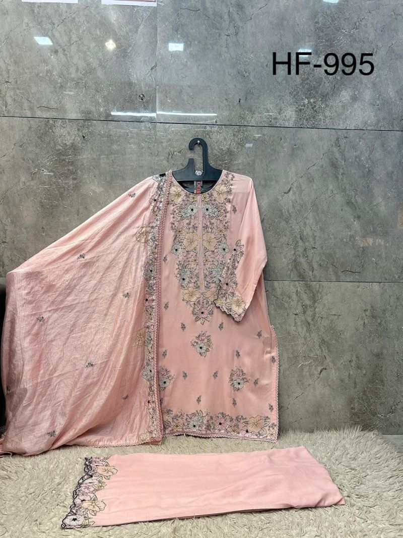 Hoor Tex 995 A To D Rayon Satin Embroidery Salwar Kameez