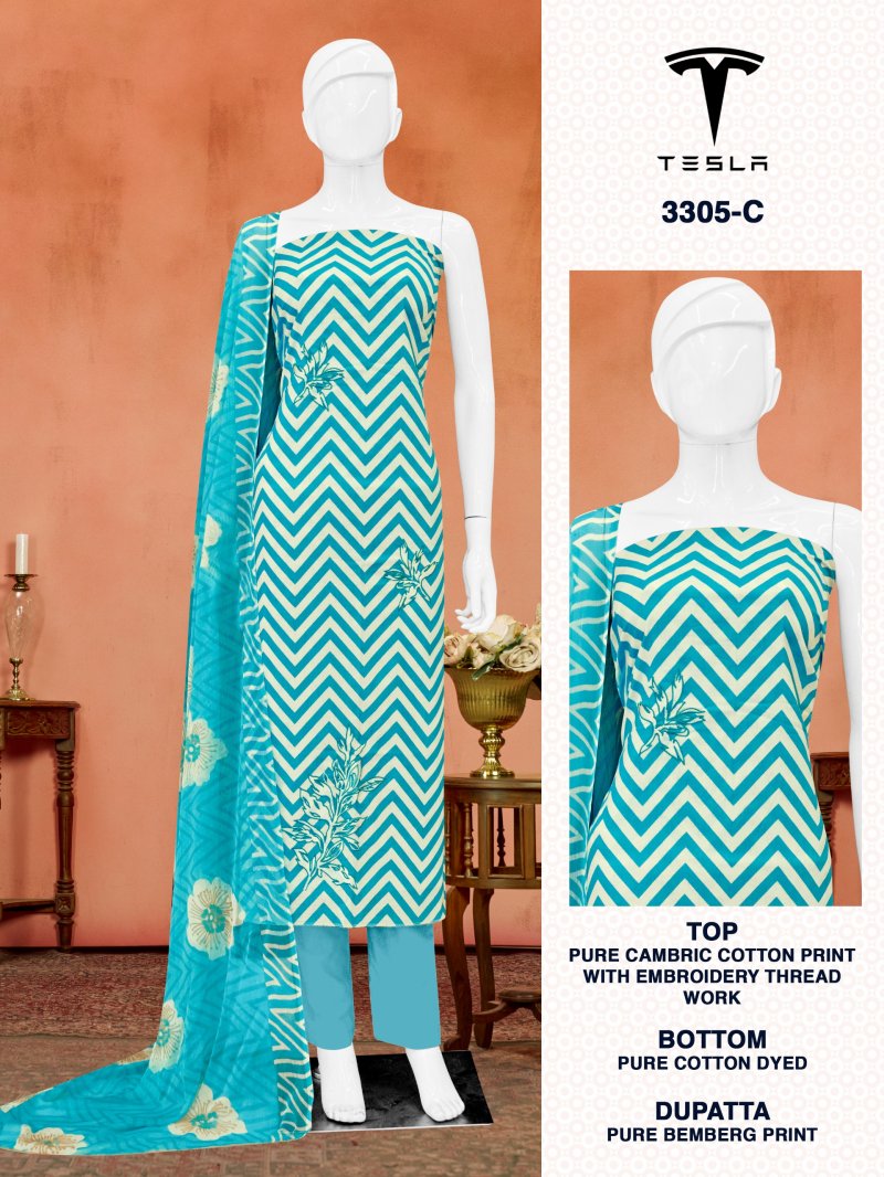 Tesla 3305 By Bipson Pure Cotton Print With Embroidery Dress Material ...