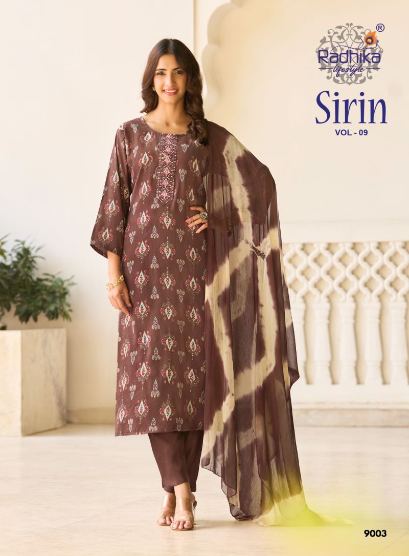 Sirin Vol 9 By Radhika Vertican Foil Printed Kurti With Bottom Dupatta