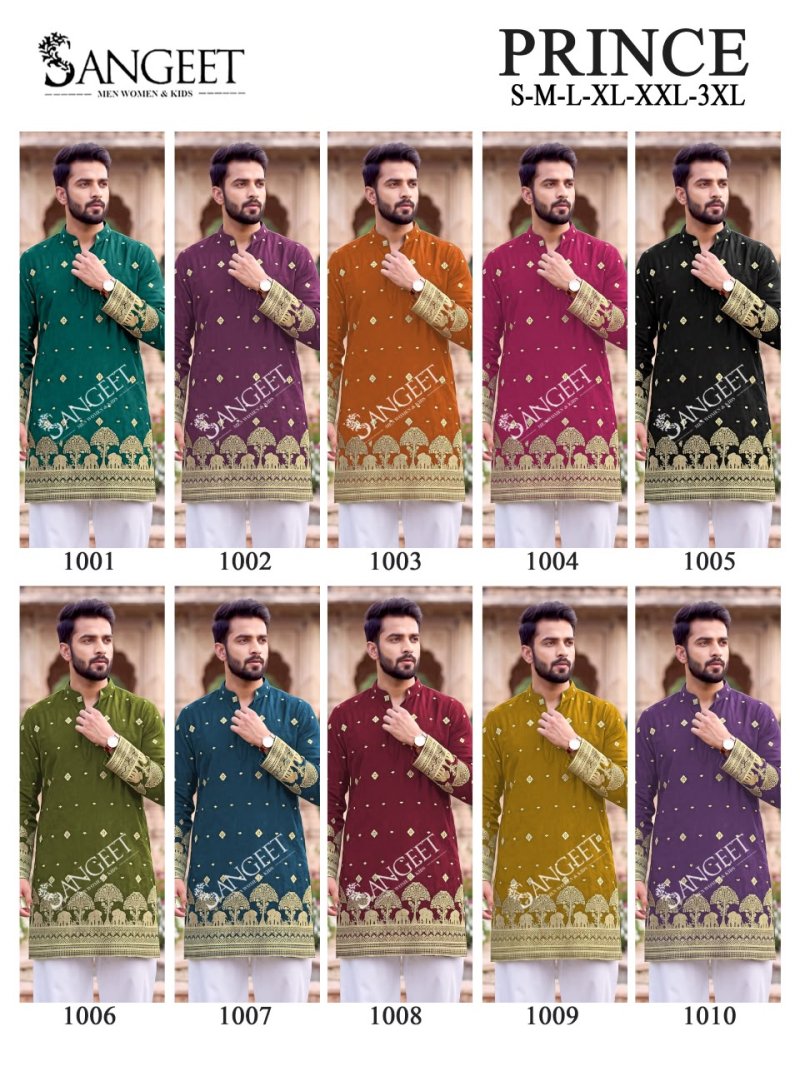 Sangeet Prince Rayon Crush Embroidery Short Mens Kurta