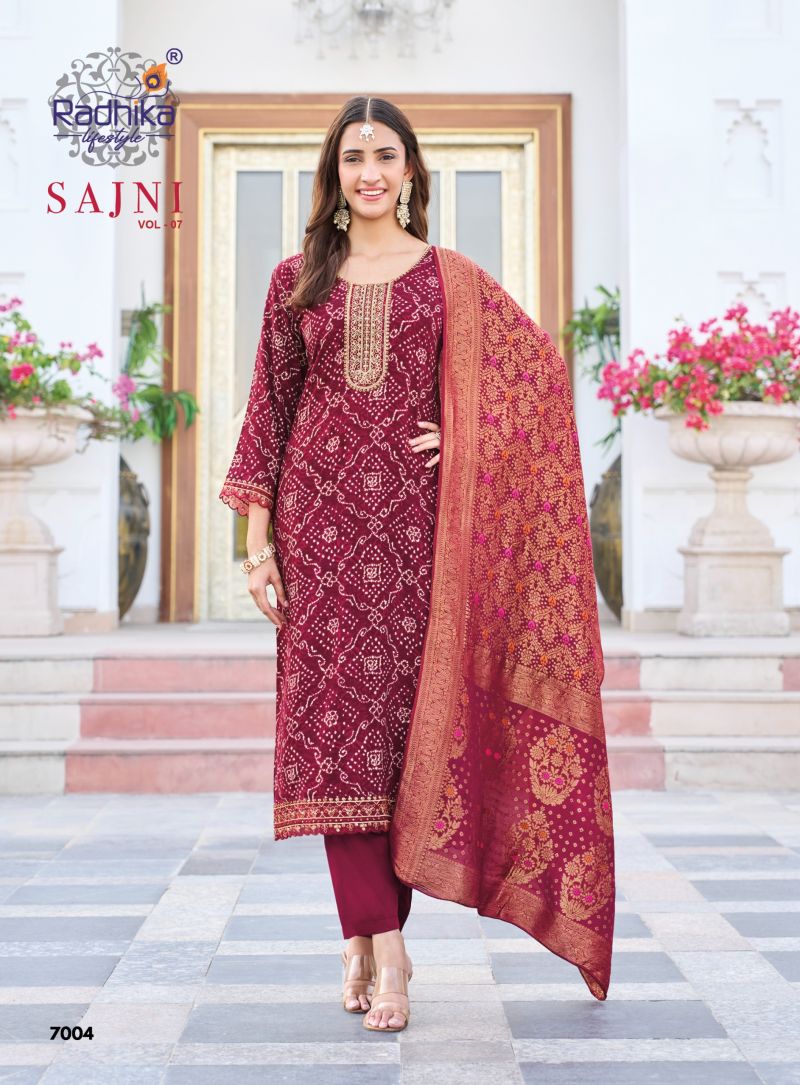 Sajni Vol 7 By Radhika Rayon Printed Kurti With Bottom Dupatta