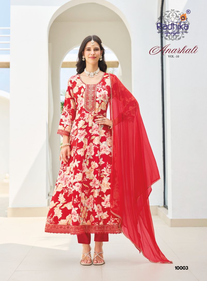 Anarkali Vol 10 By Radhika Rayon With Foil Printed Anarkali Kurti Set