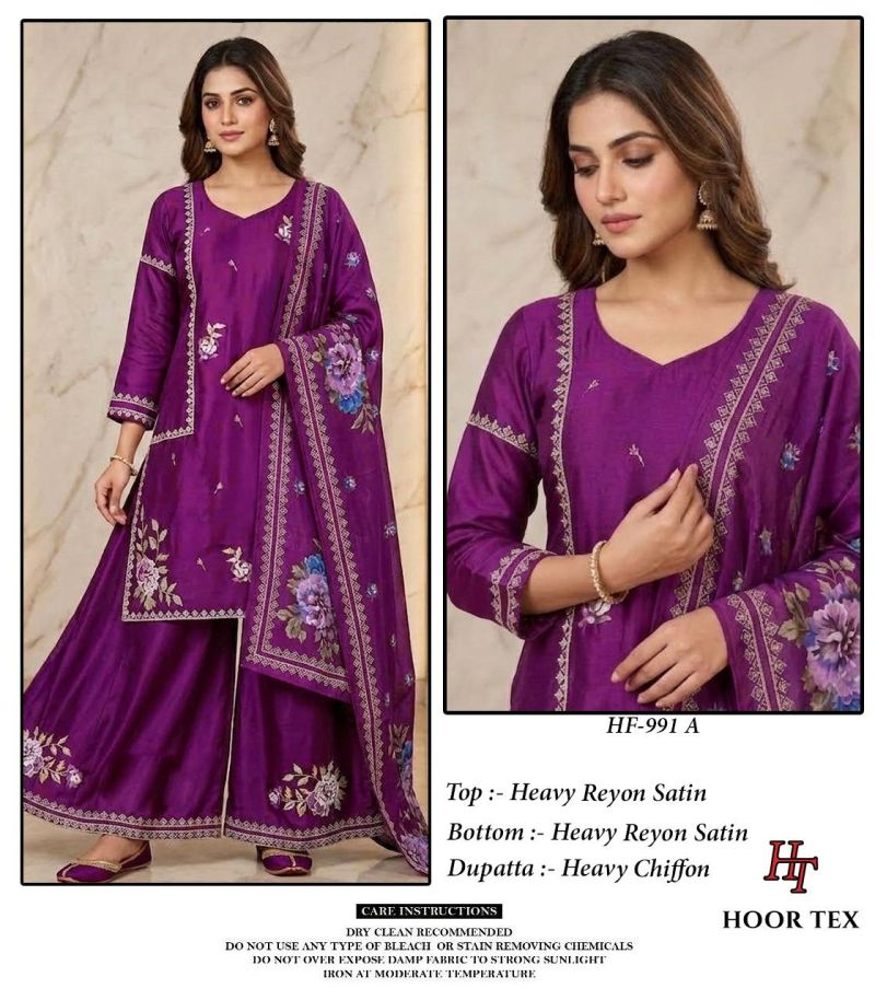 991 A To D By Hoor Tex Rayon Satin Embroidery Salwar Kameez