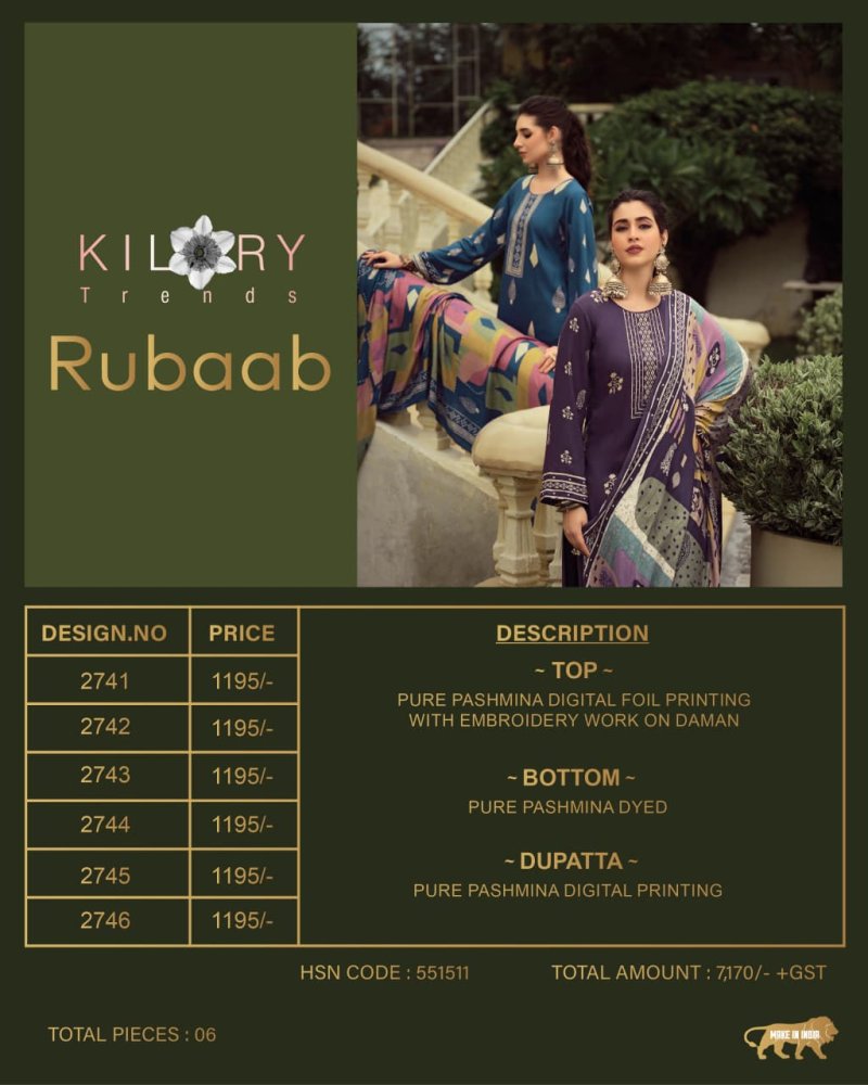 Rubaab By Kilory Viscose Pashmina Dress Materials