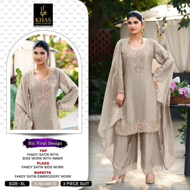 Khas 441 A To D Fandy Satin Beads Readymade Pakistani Suits